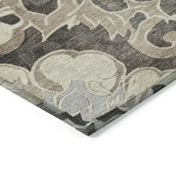 3' X 5' Chocolate And Taupe Damask Washable Indoor Outdoor Area Rug