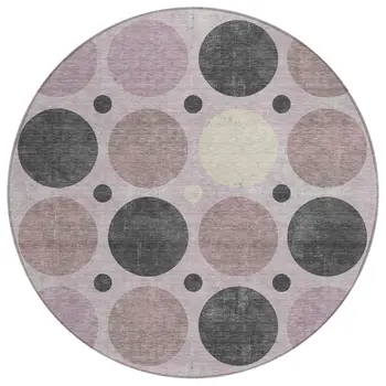 8' Blush Charcoal And Ivory Round Geometric Washable Indoor Outdoor Area Rug