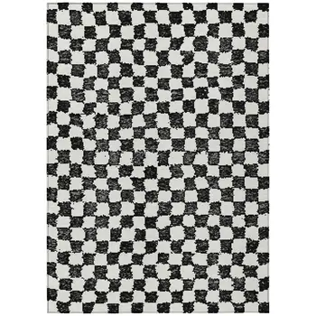 5' X 8' Black And Ivory Geometric Washable Indoor Outdoor Area Rug