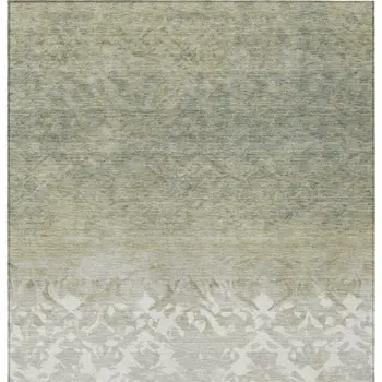 9' X 12' Beige And Taupe Damask Washable Indoor Outdoor Area Rug