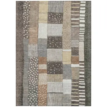 10' X 14' Brown Ivory And Gray Geometric Washable Indoor Outdoor Area Rug