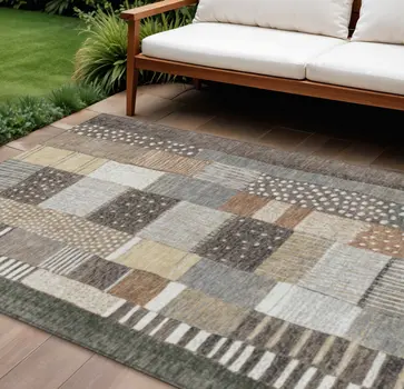 10' X 14' Brown Ivory And Gray Geometric Washable Indoor Outdoor Area Rug