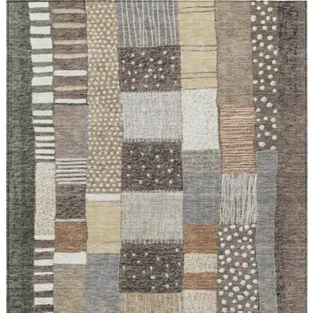 10' X 14' Brown Ivory And Gray Geometric Washable Indoor Outdoor Area Rug