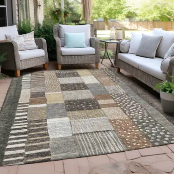 10' X 14' Brown Ivory And Gray Geometric Washable Indoor Outdoor Area Rug