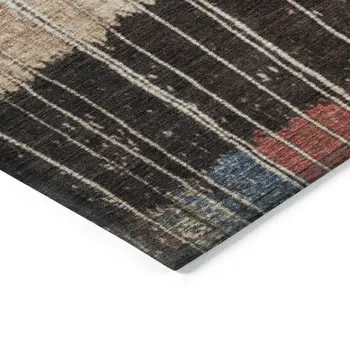 8' Beige Red And Yellow Round Striped Washable Indoor Outdoor Area Rug