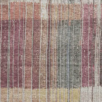 5' X 8' Mauve Blue And Gold Striped Washable Indoor Outdoor Area Rug