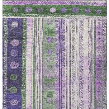 9' X 12' Green And Purple Striped Washable Indoor Outdoor Area Rug