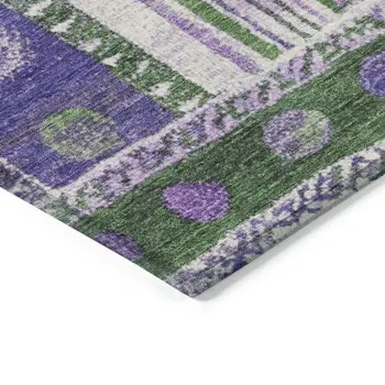 9' X 12' Green And Purple Striped Washable Indoor Outdoor Area Rug