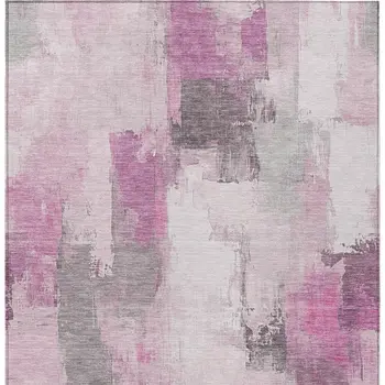 5' X 8' Pink And Silver Abstract Washable Indoor Outdoor Area Rug