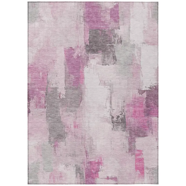 5' X 8' Pink And Silver Abstract Washable Indoor Outdoor Area Rug