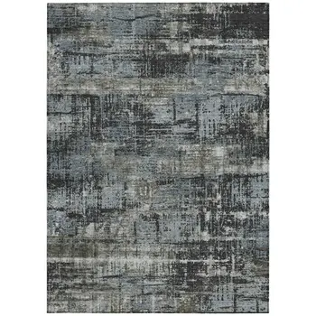 9' X 12' Charcoal And Gray Geometric Washable Indoor Outdoor Area Rug