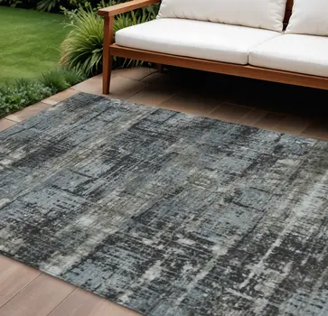 9' X 12' Charcoal And Gray Geometric Washable Indoor Outdoor Area Rug