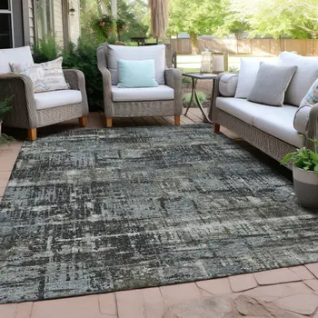 9' X 12' Charcoal And Gray Geometric Washable Indoor Outdoor Area Rug