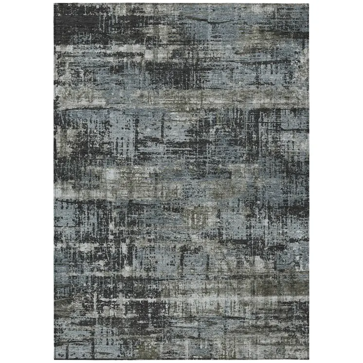 9' X 12' Charcoal And Gray Geometric Washable Indoor Outdoor Area Rug