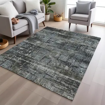 9' X 12' Charcoal And Gray Geometric Washable Indoor Outdoor Area Rug