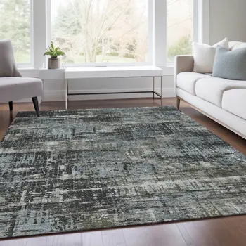 9' X 12' Charcoal And Gray Geometric Washable Indoor Outdoor Area Rug