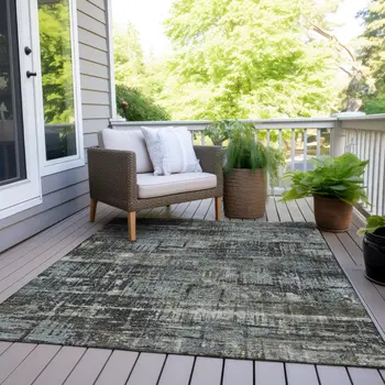 9' X 12' Charcoal And Gray Geometric Washable Indoor Outdoor Area Rug