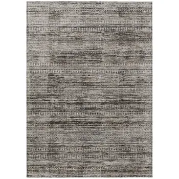 5' X 8' Taupe And Ivory Striped Washable Indoor Outdoor Area Rug