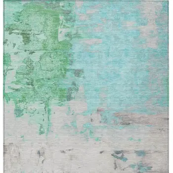 5' X 8' Teal Blue And Green Abstract Washable Indoor Outdoor Area Rug