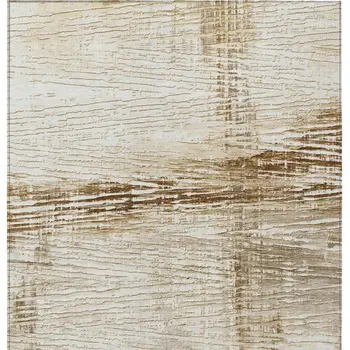 3' X 5' Ivory And Beige Striped Washable Indoor Outdoor Area Rug