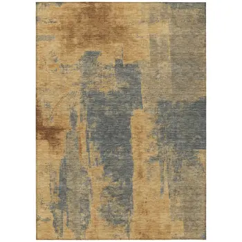 3' X 5' Gold And Charcoal Abstract Washable Indoor Outdoor Area Rug