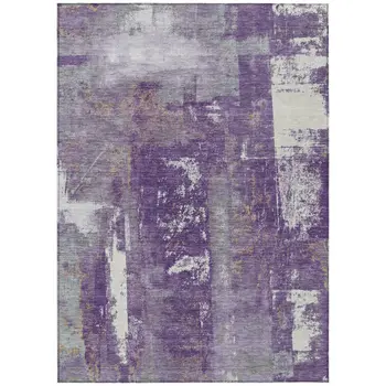 3' X 5' Purple And Ivory Abstract Washable Indoor Outdoor Area Rug