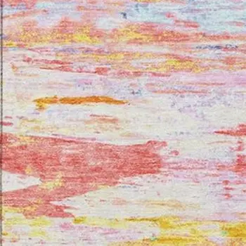 8' X 10' Coral And Yellow Abstract Washable Indoor Outdoor Area Rug