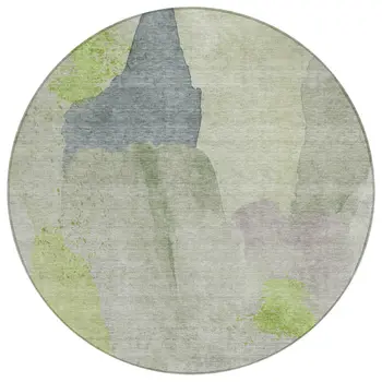 8' Artichoke Green And Taupe Round Abstract Washable Indoor Outdoor Area Rug