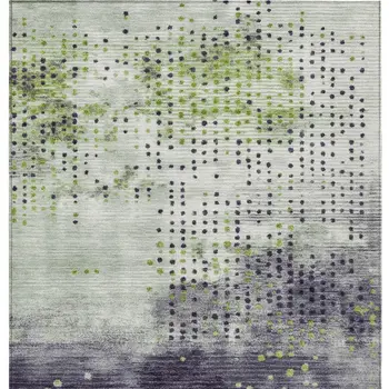 5' X 8' Artichoke Green And Purple Geometric Washable Indoor Outdoor Area Rug