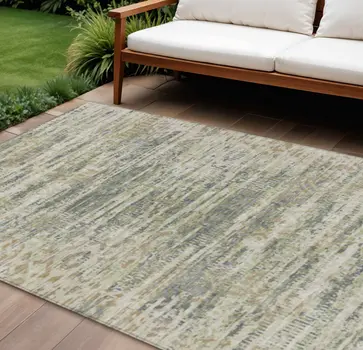 8' X 10' Artichoke Green And Beige Moroccan Washable Indoor Outdoor Area Rug