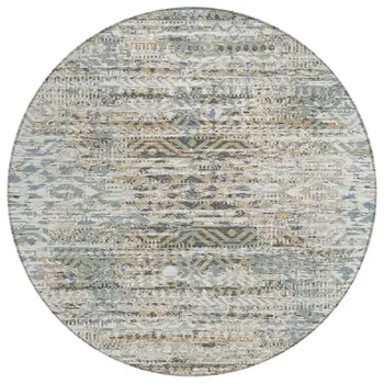 8' Ivory And Beige Round Moroccan Washable Indoor Outdoor Area Rug