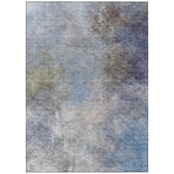 3' X 5' Denim Blue And Ivory Abstract Washable Indoor Outdoor Area Rug