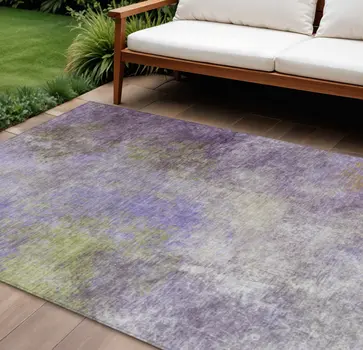 10' X 14' Purple And Olive Green Abstract Washable Indoor Outdoor Area Rug