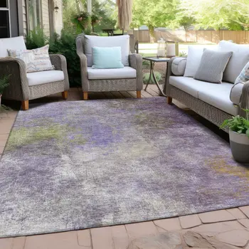 10' X 14' Purple And Olive Green Abstract Washable Indoor Outdoor Area Rug