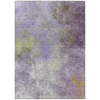 10' X 14' Purple And Olive Green Abstract Washable Indoor Outdoor Area Rug