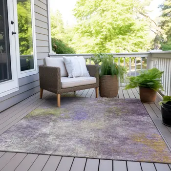 10' X 14' Purple And Olive Green Abstract Washable Indoor Outdoor Area Rug