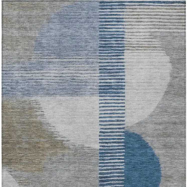 3' X 5' Denim Blue And Ivory Geometric Washable Indoor Outdoor Area Rug
