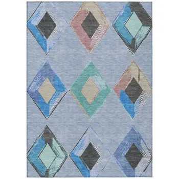 9' X 12' Denim Blue Mint Green And Gray Geometric Washable Indoor Outdoor Area Rug