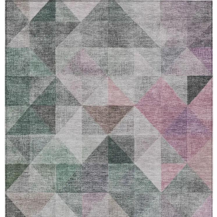 3' X 5' Blush And Green Geometric Washable Indoor Outdoor Area Rug