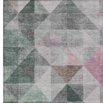3' X 5' Blush And Green Geometric Washable Indoor Outdoor Area Rug