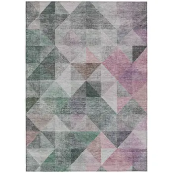 3' X 5' Blush And Green Geometric Washable Indoor Outdoor Area Rug
