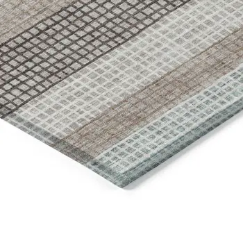 10' X 14' Taupe And Ivory Striped Washable Indoor Outdoor Area Rug