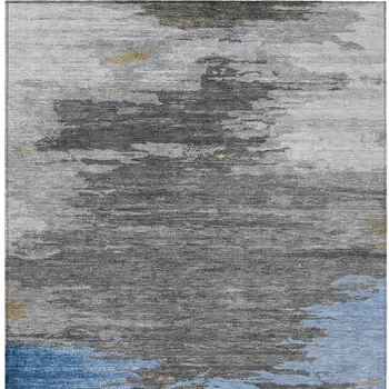 3' X 5' Denim Blue And Gray Abstract Washable Indoor Outdoor Area Rug