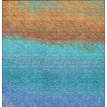 9' X 12' Aqua And Orange Ombre Washable Indoor Outdoor Area Rug