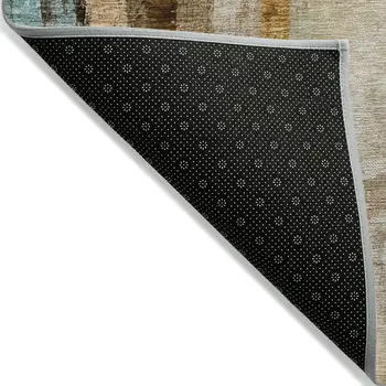 5' X 8' Beige And Teal Blue Abstract Washable Indoor Outdoor Area Rug