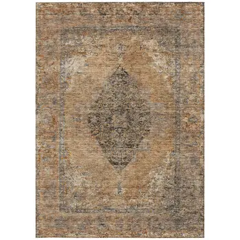 8' X 10' Copper And Taupe Medallion Washable Indoor Outdoor Area Rug