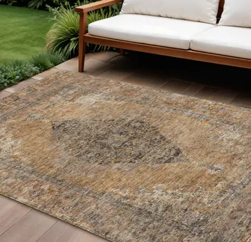 8' X 10' Copper And Taupe Medallion Washable Indoor Outdoor Area Rug