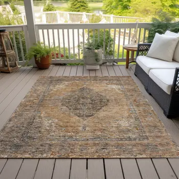 8' X 10' Copper And Taupe Medallion Washable Indoor Outdoor Area Rug