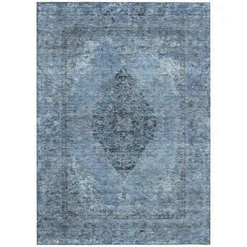 8' X 10' Denim Blue And Gray Medallion Washable Indoor Outdoor Area Rug