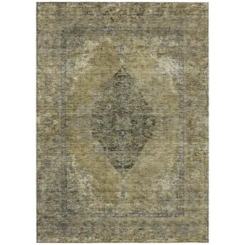 8' X 10' Khaki And Beige Medallion Washable Indoor Outdoor Area Rug